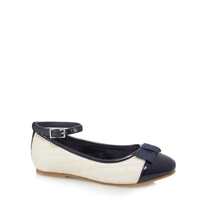 Girls' white and navy quilted slip-on shoes
